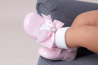 Baypod Pram Shoe Pink Patent diamante Bow B060
