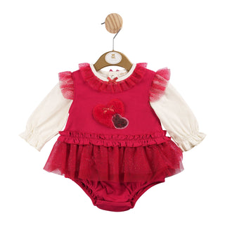 Mintini Baby Ivory & Red Heart Romper Set