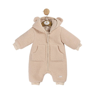 Mintini Baby Beige Teddy Fur Hooded Onesie MB6032 Borg teddy ears onesie