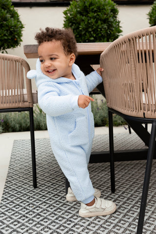 Mintini Baby Blue Teddy Fur Hooded Onesie MB6024